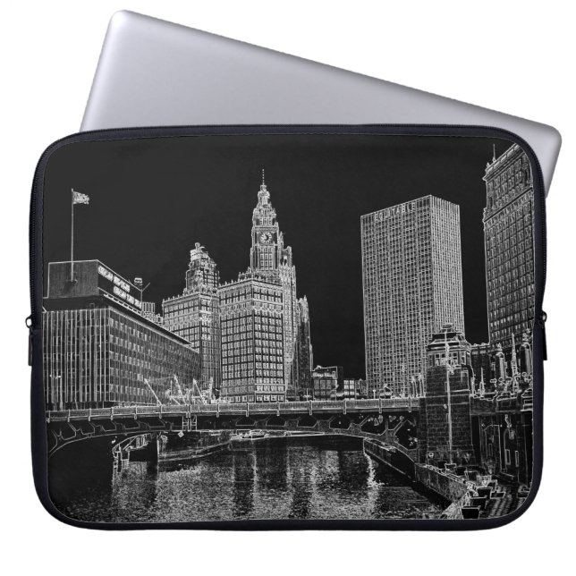 Chicago River 1967 Wrigley Building Sun Times Bldg Laptop Sleeve (Voorkant)