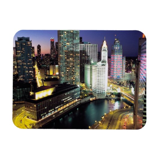 Chicago River bij Night Premium Flex Magnet Magneet (Horizontaal)