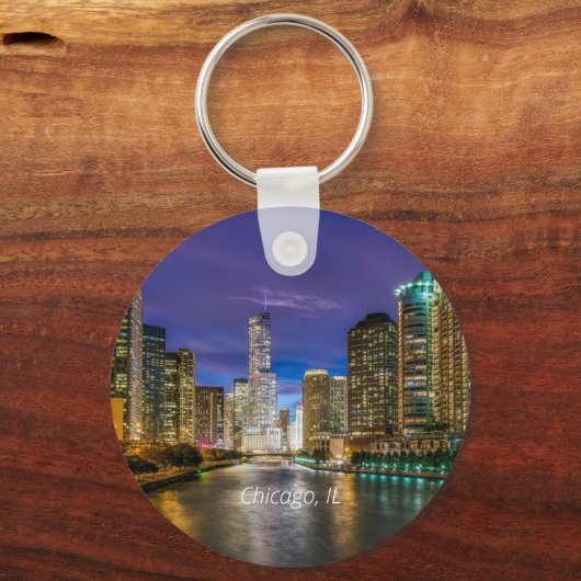 Chicago River bij zonsondergang, gelabeld, Sleutelhanger (Achterkant)