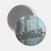 Chicago River Columbus Drive Boat Scene Magneet (Voorkant / Achterkant)