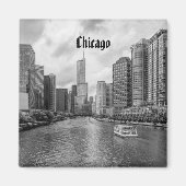 Chicago River en Trump Tower Grayscale Magnet (Voorkant)