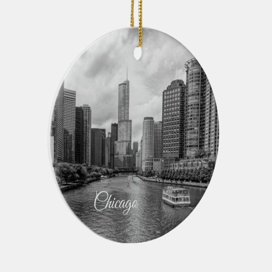 Chicago River en Trump Tower Grayscale Ornament (Rechts)