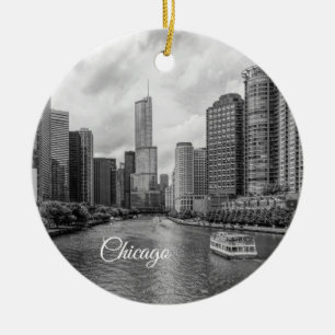 Chicago River en Trump Tower Grayscale Ornament