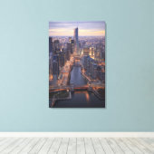 Chicago River en Trump Tower van boven Canvas Afdruk (Insitu (Houten vloer))