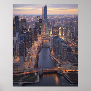 Chicago River en Trump Tower van boven Poster
