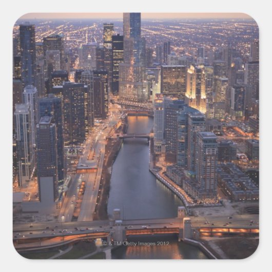 Chicago River en Trump Tower van boven Vierkante Sticker (Voorkant)