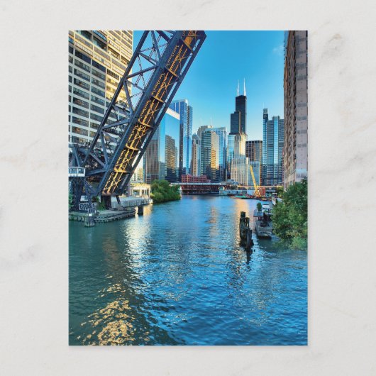 Chicago River en Willis Tower Briefkaart (Voorkant)