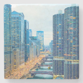 Chicago River in Dusk Stenen Onderzetter