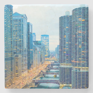 Chicago River in Dusk Stenen Onderzetter