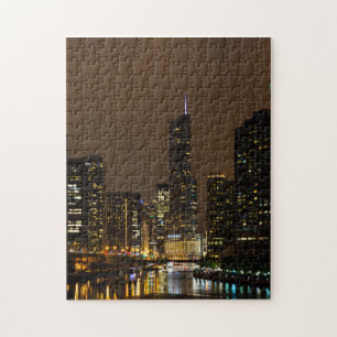 Chicago River Nacht Storm Legpuzzel