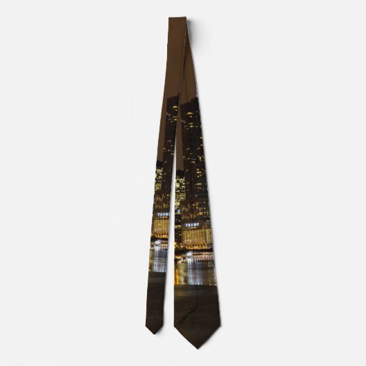 Chicago River Night Storm Stropdas (Achterkant)