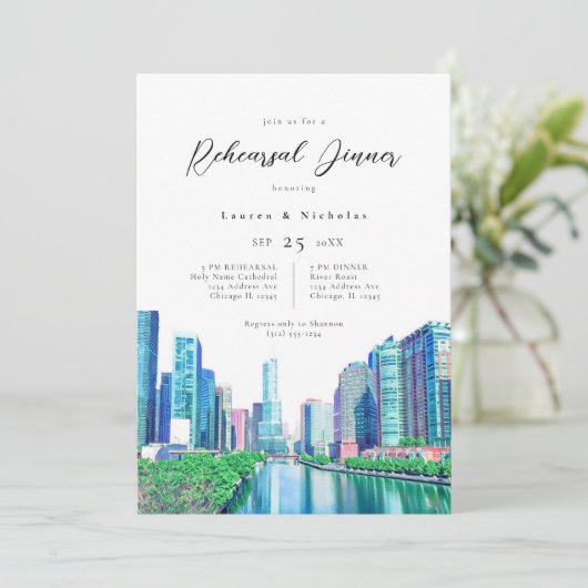 Chicago River Rehearsal Dinner Invitation Kaart (Staand voorkant)
