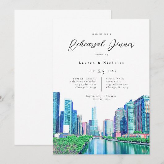 Chicago River Rehearsal Dinner Invitation Kaart (Voorkant / Achterkant)