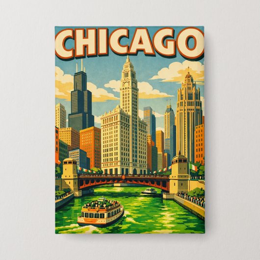 Chicago River Saint Patricks day postcard Button (Voorkant)