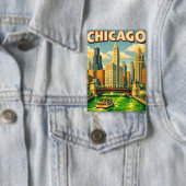 Chicago River Saint Patricks day postcard Button (Insitu)