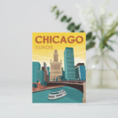 Chicago River Skyline Vintage Travel Briefkaart (Staand voorkant)