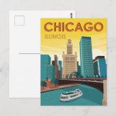 Chicago River Skyline Vintage Travel Briefkaart (Voorkant / Achterkant)