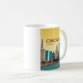 Chicago River Skyline Vintage Travel Koffiemok (Voorkant rechts)