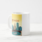 Chicago River Skyline Vintage Travel Koffiemok (Voorkant links)