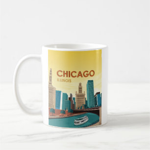 Chicago River Skyline Vintage Travel Koffiemok