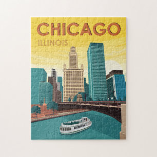 Chicago River Skyline Vintage Travel Legpuzzel