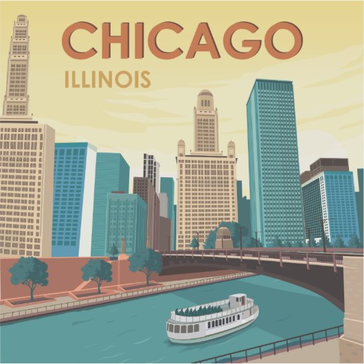 Chicago River Skyline Vintage Travel Sticker (Voorkant)