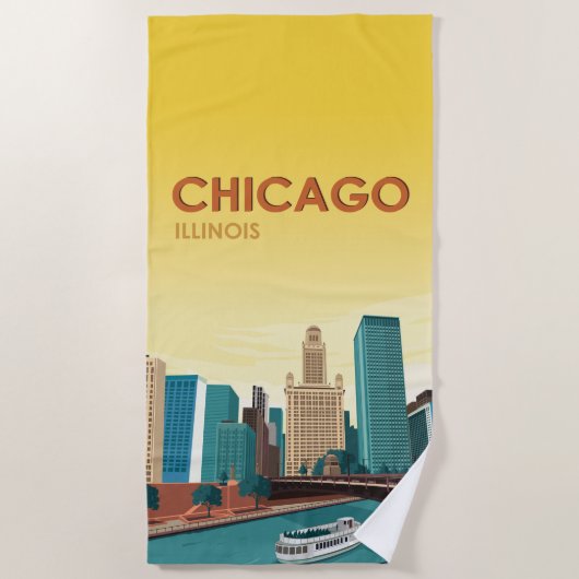 Chicago River Skyline Vintage Travel Strandlaken (Voorkant)