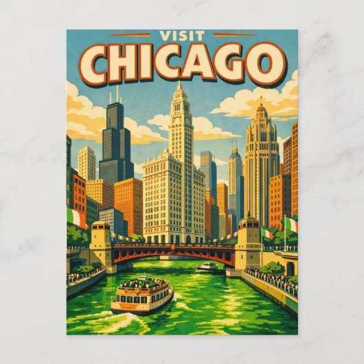 Chicago River St. Patrick's Day ansichtkaart Briefkaart (Voorkant)