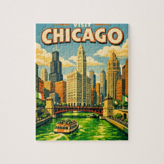 Chicago River St. Patrick's Day ansichtkaart Legpuzzel (Verticaal)
