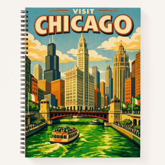 Chicago River St. Patrick's Day ansichtkaart Notitieboek (Voorkant)