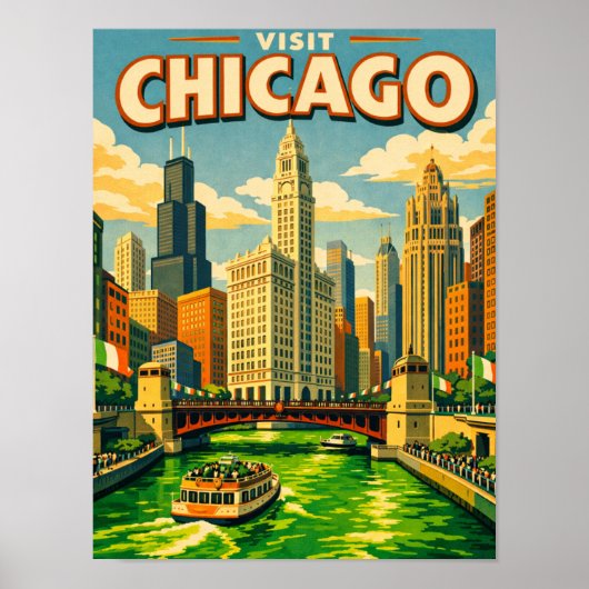 Chicago River St. Patrick's Day ansichtkaart Poster (Voorkant)