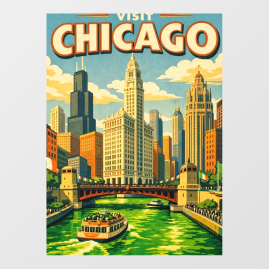 Chicago River St. Patrick's Day ansichtkaart Raamsticker (Vel)