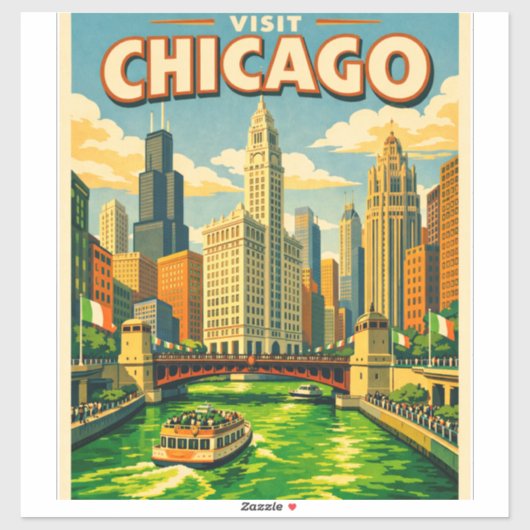 Chicago River St. Patrick's Day ansichtkaart Sticker (Vel)