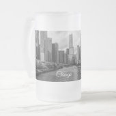Chicago River Trump Tower Grayscale Frosted Mok (Voorkant links)