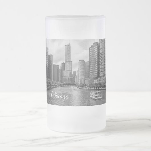 Chicago River Trump Tower Grayscale Frosted Mok (Center)