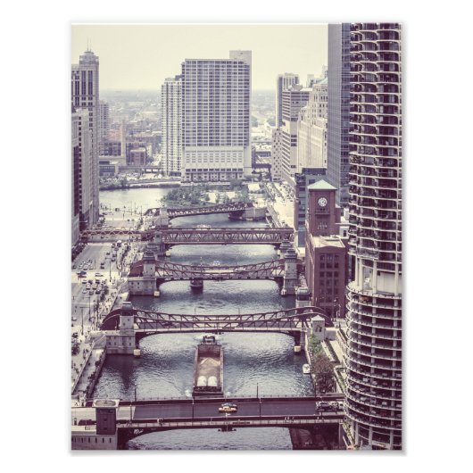 Chicago River Wacker Drive, Chicago, Illinois Foto Afdruk (Voorkant)