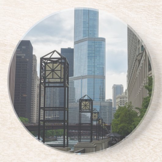 Chicago River Walk Zandsteen Onderzetter (Voorkant)