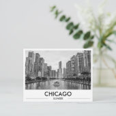 Chicago Riverwalk Black & White Downtown Skyline Briefkaart (Staand voorkant)