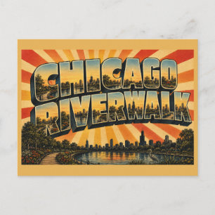 Chicago Riverwalk Illinois Waterfrontpad Kunst Briefkaart
