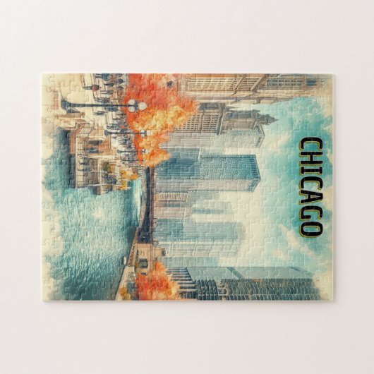 Chicago Riverwalk in de herfst puzzel (Horizontaal)