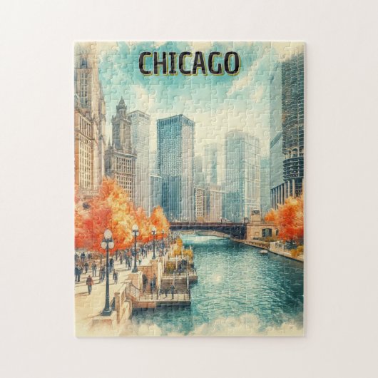 Chicago Riverwalk in de herfst puzzel Legpuzzel (Verticaal)