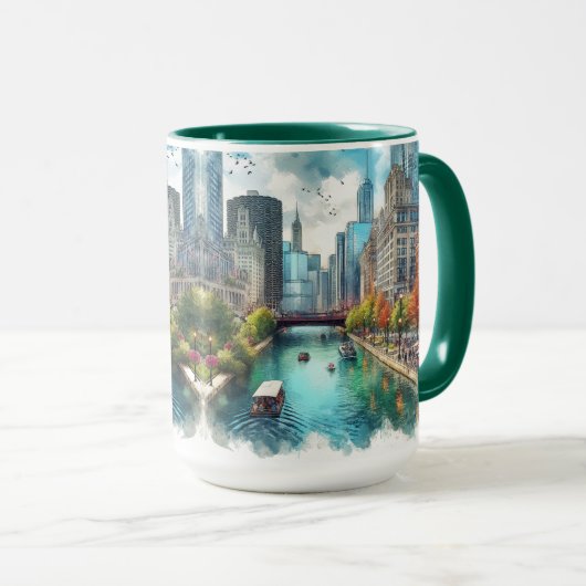 Chicago Riverwalk Waterverf AIart Mok (Voorkant rechts)