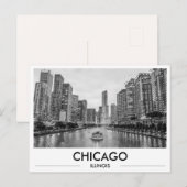 Chicago Riverwalk Zwart-Wit Downtown Skyline Briefkaart (Voorkant / Achterkant)