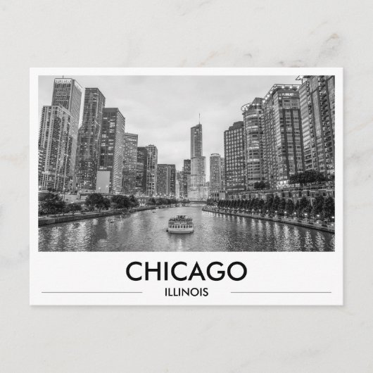 Chicago Riverwalk Zwart-Wit Downtown Skyline Briefkaart (Voorkant)