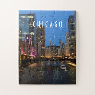 Chicago, rivier bij Nacht Kinder Jigzaag Puzzle Legpuzzel