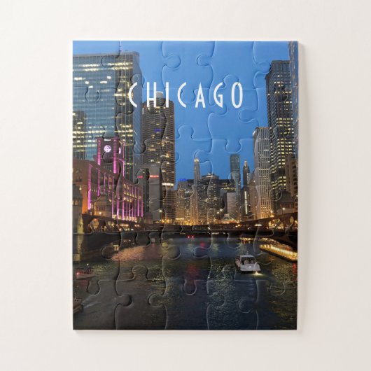 Chicago, rivier bij Nacht Kinder Jigzaag Puzzle Legpuzzel (Verticaal)