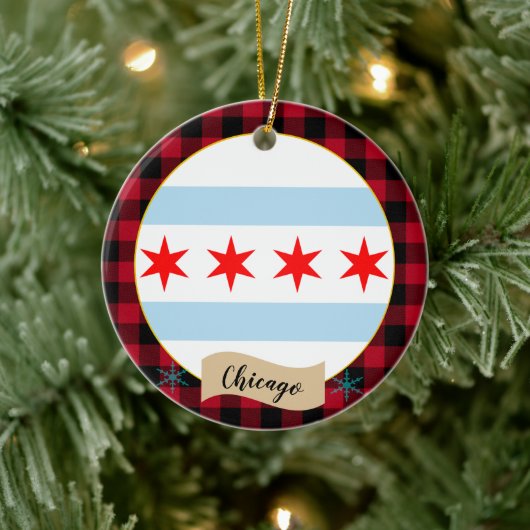 Chicago, Rode buffels en Chicago vlag Keramisch Ornament (Boom)