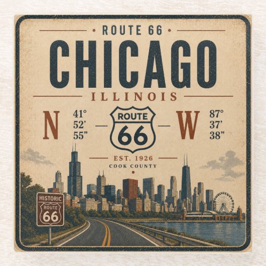 Chicago Route 66 Bar Onderzetter Kunst (Voorkant)