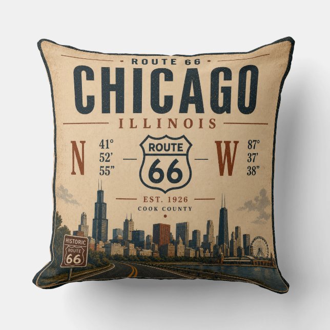 Chicago Route 66 Coördinaten Reis Kussen (Voorkant)