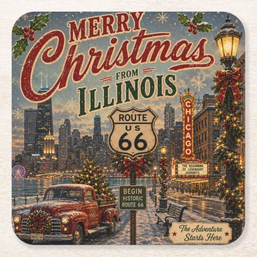 Chicago Route 66 Kersttafelaccent Kartonnen Onderzetters (Voorkant)